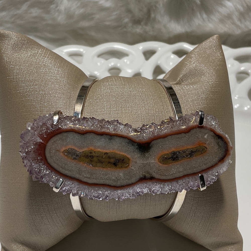 Silver Geode Cuff Bracelet - Picture 2 of 9